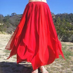 Ameynra Bellydance Skirt with Petals & Slit. Red Chiffon Dance wear Size S New